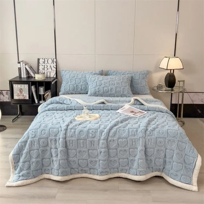 2025 new solid color taffle love blanket light blue fashion flannel office lunch break casual blanket, no pillowcase