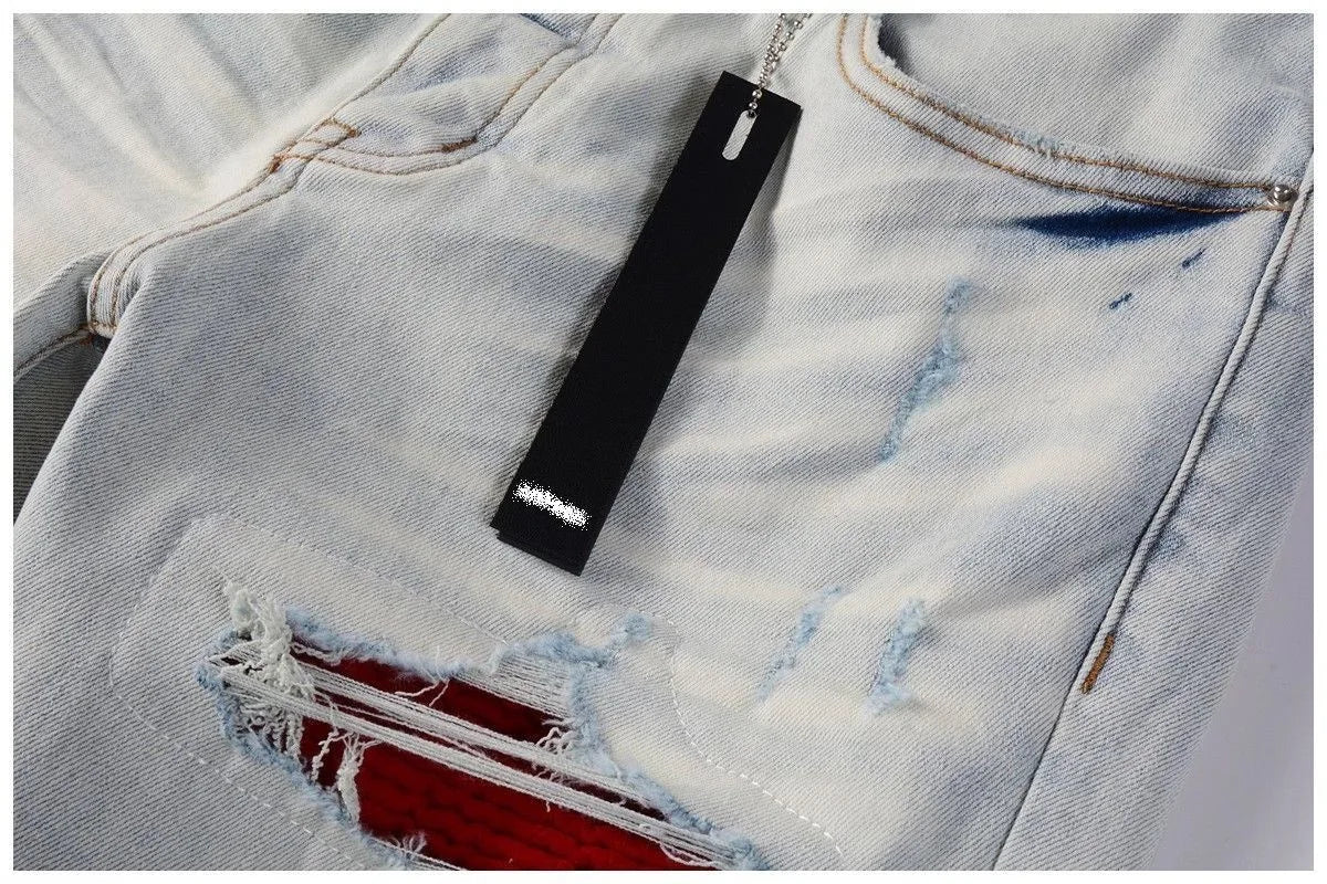 Calça Jeans Masculina de Cintura Reta Rasgada, Cor Sólida, Elástica, Respirável, Confortável e de Alta Qualidade, Nova Tendência Primavera Outono