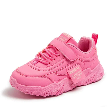 Spring New Kids Sneakers 2025 PU Girls Casual Mesh Solid Pink Light Boys White Hook & Loop Children Non-slip Sports Shoes