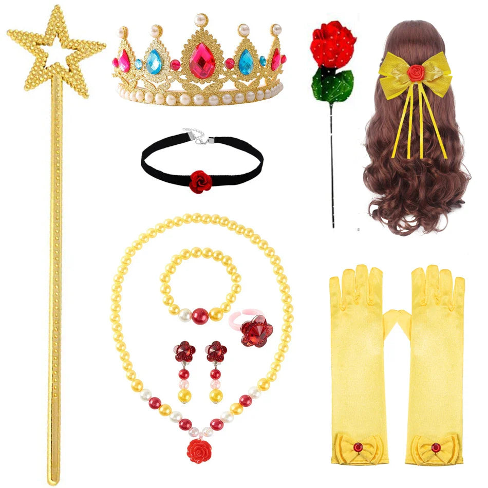 Kids Belle Costume Girl Halloween Princess Cosplay Party Dress Children Birthday Clothes Carnival Fancy Dress
