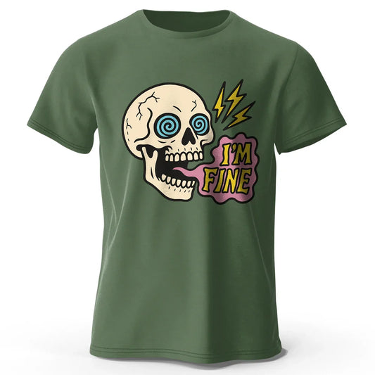 Men's I Am Fine Printed T-Shirt 100% Cotton Oversized Sarcastic Graphic Tees for Women Summer Tops Mood Streetwear
