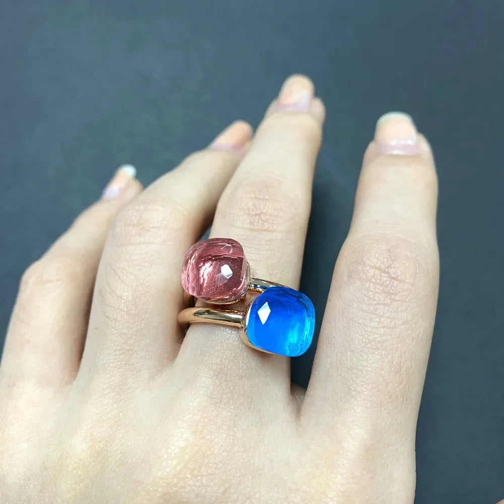 2Pcs/Set Fashion Stacked Candy Ring Women Mix Color Crystal Jewelry 30 Colors Trendy Gift for Valentine's Day