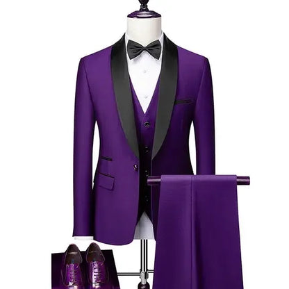 Formal Suit Set Coat Vest Trousers Business Groom Wedding Dress Blazer Pants suit men trajes de boda para hombre completos