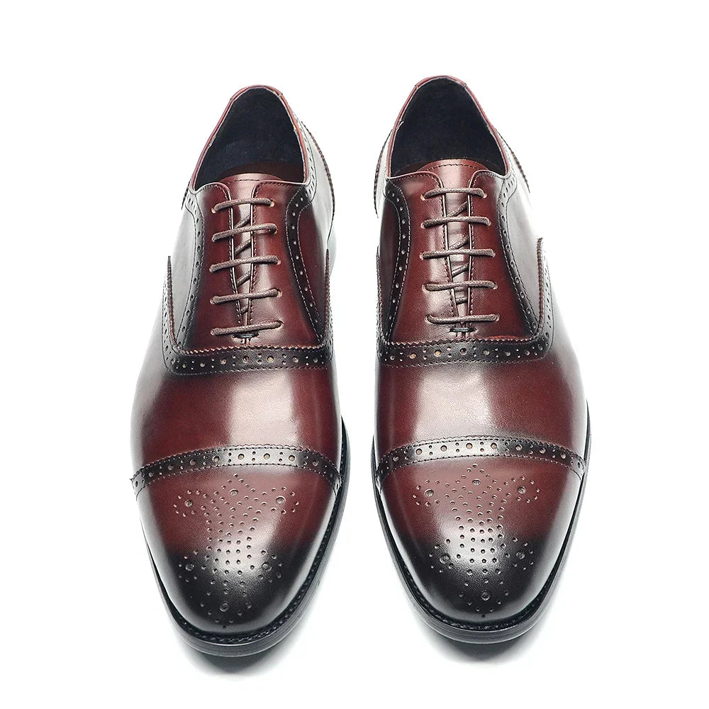 Luxury Italian Men's Wedding Dress Shoes Genuine Leather Cap Toe Lace-up Oxfords Lace-up Brogue Black Business Formal Shoes Man