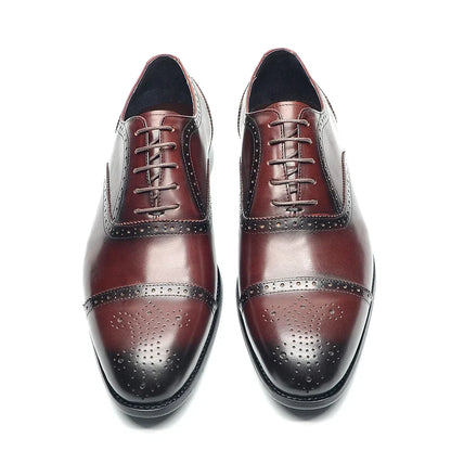 Luxury Italian Men's Wedding Dress Shoes Genuine Leather Cap Toe Lace-up Oxfords Lace-up Brogue Black Business Formal Shoes Man