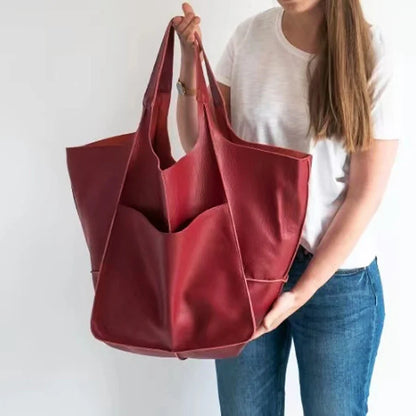 Fashionable and minimalist large bag with soft leather and large capacity shopping bag for women, one shoulder hand-held large b