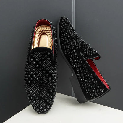 Hairdresser personality trend rivet hot diamond Loafers men's British vintage rhinestone shoe hipster leather shoes