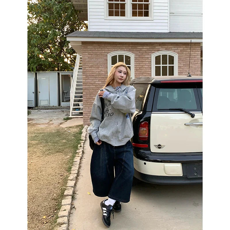 High Waist Vintage Design Hip Hop Straight Baggy Denim Pants