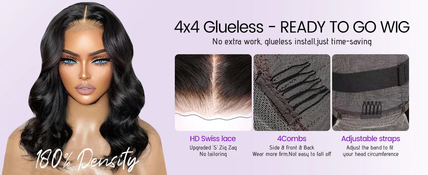 Short Bob Glueless Body Wave Human Hair Wigs 5X5 HD Transparen Lace Frontal Real Human Hair Wig Natural Human Hair  Wigs 16 Inch