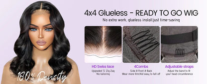 Short Bob Glueless Body Wave Human Hair Wigs 5X5 HD Transparen Lace Frontal Real Human Hair Wig Natural Human Hair  Wigs 16 Inch