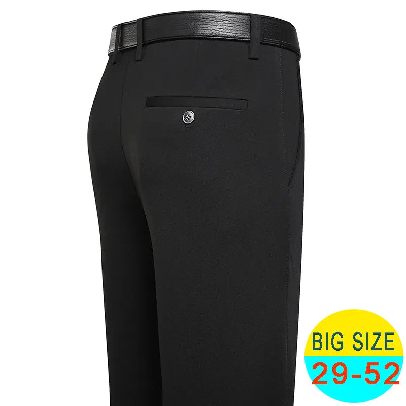 Spring Summer Men's Casual Pants Stretchy Suit Pants Formal Business Trousers Plus Size 46 48 Classic Navy Blue Trousers