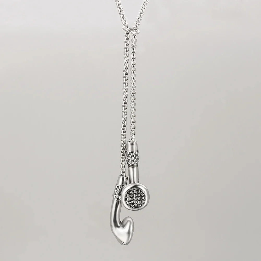 Fashion Necklace Hip-hop Kirsite Music Headphones Earbuds Pendant Metal Men Clothing Accessories Necklace