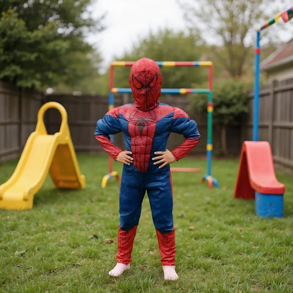 Breathable Spider Hero Costume for Kids Mesh Muscle Suit with Mask Halloween Cosplay Party Performance