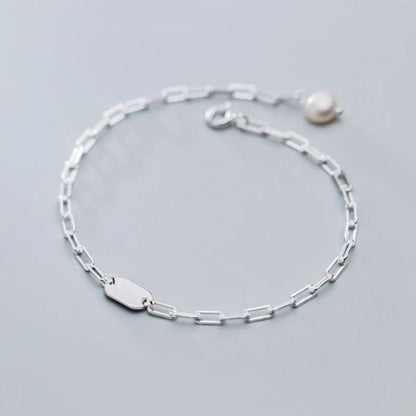 3 Color 925 Sterling Silver Simple Bracelet for Women Fashion Geometric Oval Pearl Bracelet Korea Style Fine Jewelry Gift