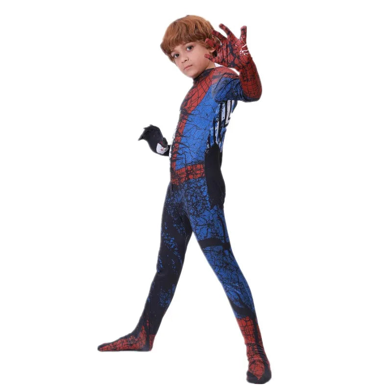 Kids Superhero Onesie Printed Mesh Spider Dress Up Costume Movie Characters Halloween Kids Performance Suit