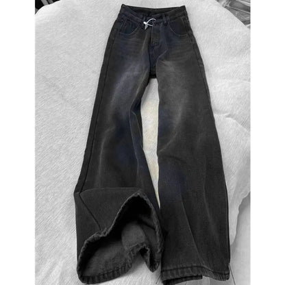 Jeans For Woman Y2k Clothes Black Gray Korean Loose Straight Denim Pants High Waist Wide Leg Trousers Autumn Vintage Style