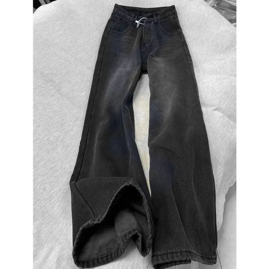 Jeans For Woman Y2k Clothes Black Gray Korean Loose Straight Denim Pants High Waist Wide Leg Trousers Autumn Vintage Style