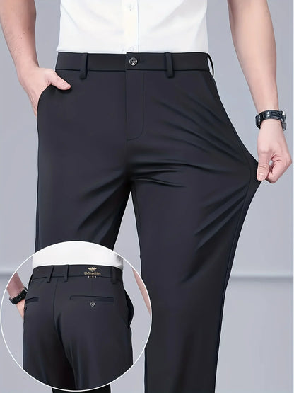 Men's Business Casual Suit Pants Stretch Straight Leg Black Lightweight Breathable Formal Office Work Trousers All Seasons