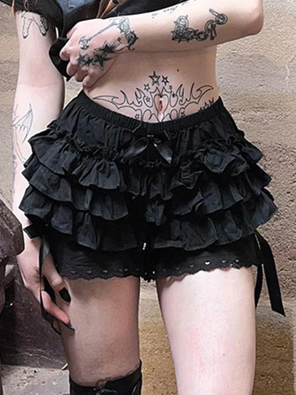 Mall Goth Lolita Lace Shorts Women Aesthetic Cute Sweet Bow Patchwork Shorts Y2k E-girl Emo Alternative Kawaii Outfits