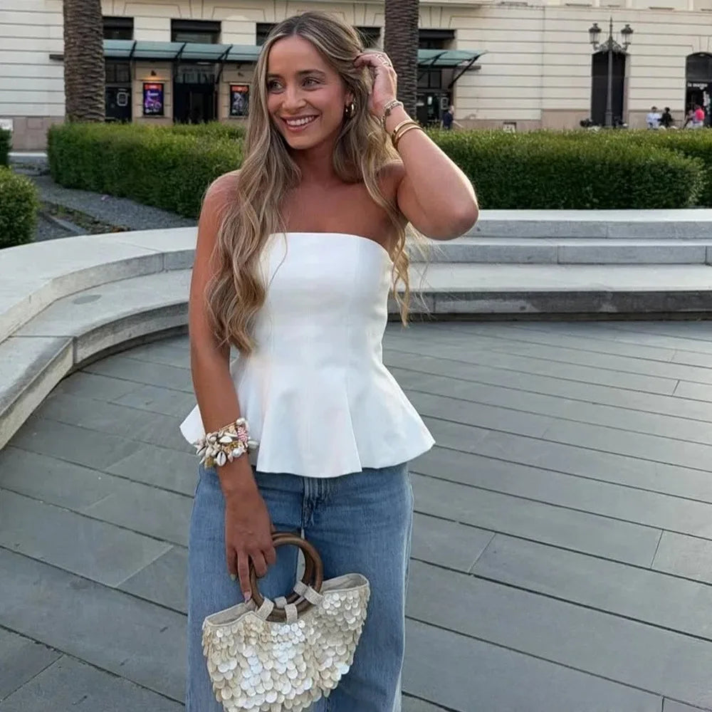 Sexy Butter Yellow Cami Ruffles Tube Top Women Fashion 2025 Summer Strapless Y2K Girl Streetwear Tops Holiday Party Tops