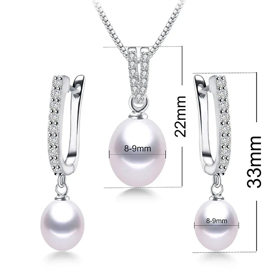 Horseshoe 8-9mm Rice Freshwater Pearl Earrings&Necklaces Jewelry Set for Women 925 Sterling Silver 45cm Pendant Necklace