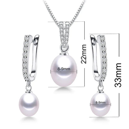 Horseshoe 8-9mm Rice Freshwater Pearl Earrings&Necklaces Jewelry Set for Women 925 Sterling Silver 45cm Pendant Necklace