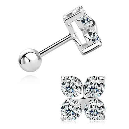 4-Stone Clover 0.8cttw Full D Color Moissanite Screw Earrings for Women Girls S925 Silver 3mm Pass Diamond Test Ear Stud