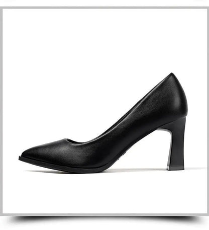 Soft PU Non-slip Single Shoe Work Shoes Women's Pumps Black Professional Interview High Heels Mid Heeled Work Leather Shoes