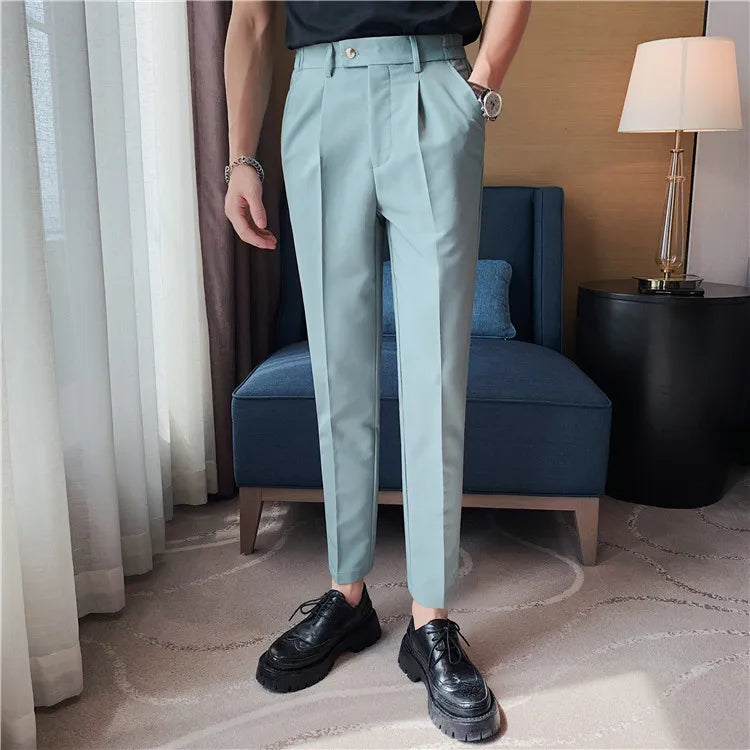 Men Slim British Style Suits Pants Business Casual Trousers Male Solid Fit Trousers High Quality Man Formal Wear Suit Pants 36