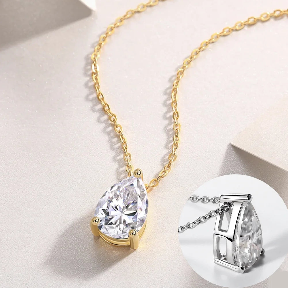 1/2/3/4CT Pear Cut D Color Moissanite Rings/Necklace For Women S925 Silver VVS1 Lab Diamond Waterdrop Pendant Jewely Gift