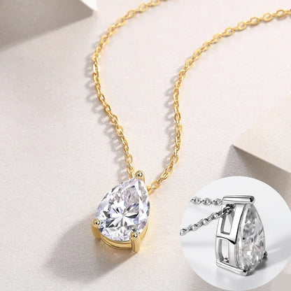 1/2/3/4CT Pear Cut D Color Moissanite Rings/Necklace For Women S925 Silver VVS1 Lab Diamond Waterdrop Pendant Jewely Gift