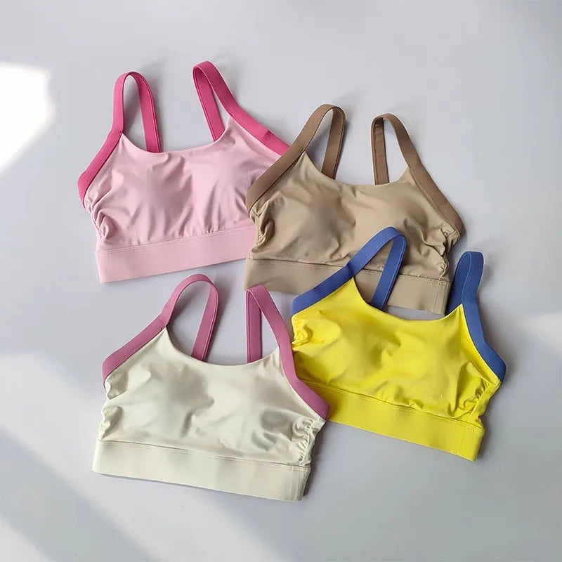 Women's Color-Block Quick-Drying Yoga Fitness Suit Cross-Back Sports Bra High-Waist Hip-Lifting Pants Gym Workout Ensemble
