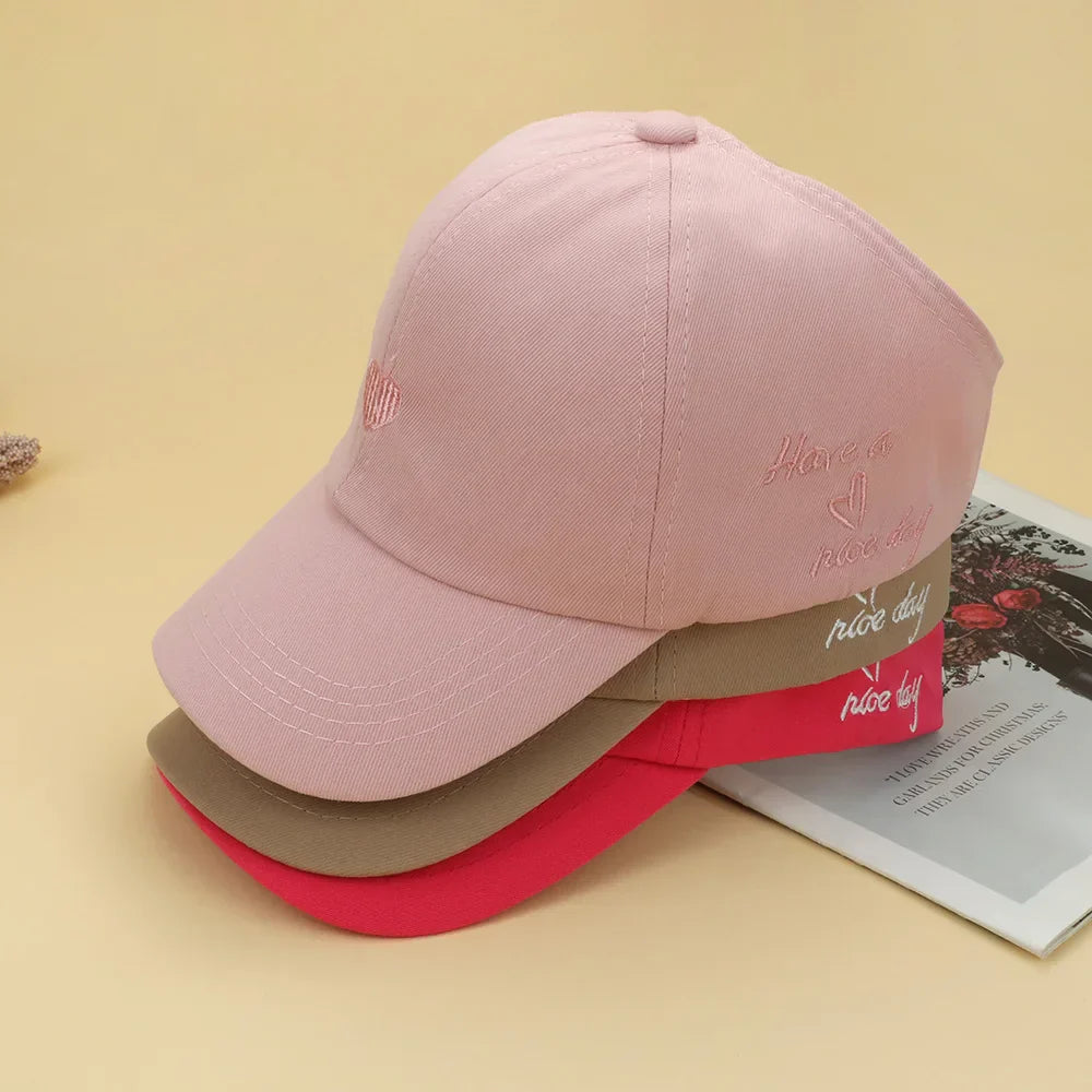Kids Baseball Caps for Boys Girls Sun Hat Love Heart Hollow High Ponytail Caps Children Adjustable Baseball Caps for 4-12 Years