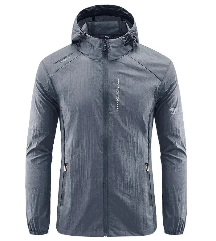 Men's UPF 50+ UV Protection Windbreaker Quick Dry Jacket Outdoor Sun-Protective Thin Hiking Fishing Cycling Hooded Sport Light