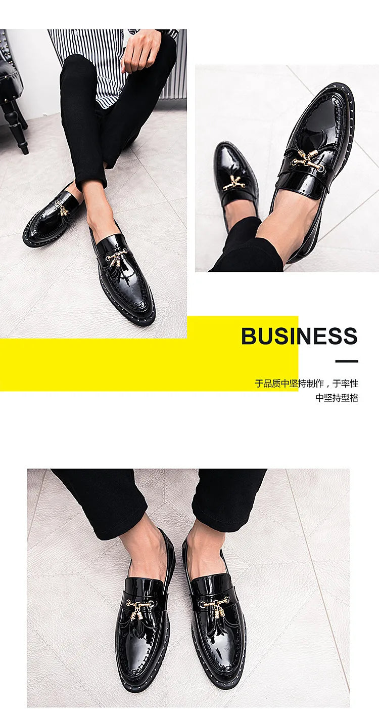 Luxury Red Patent Men Formal Shoes Leather Designer Tassels Mens Oxford Shose Fashion Wedding Men Dress Shoes sapato social