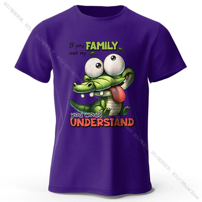 Cartoon Alligator Print 100% Cotton T-Shirt, Soft & Breathable Round Neck Short Sleeve Tee, Unisex Fun & Quirky Style