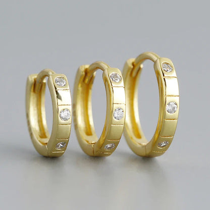 925 Sterling Silver Simple Stripes Shiny Zircon Huggies Hoops Earrings for Women Fashion Unisex Punk Jewelry Ear Buckle