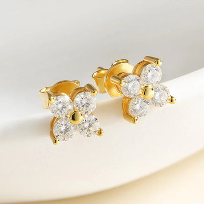 0.8CTTW 3mm All Moissanite Stud Earrings for Women Flower 4 Stones Sparkly Classic 925 Sterling Silver Earing GRA Jewelry