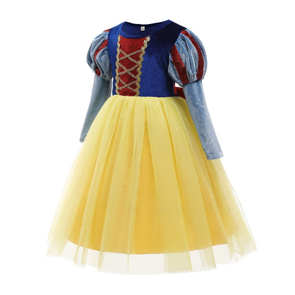 Fantasia Infantil Branca de Neve Vestido de Princesa Baile Meninas Aniversário Festa Corpinho de Veludo Saia de Tule Malha Roupa Cosplay Infantil 2-10 Anos