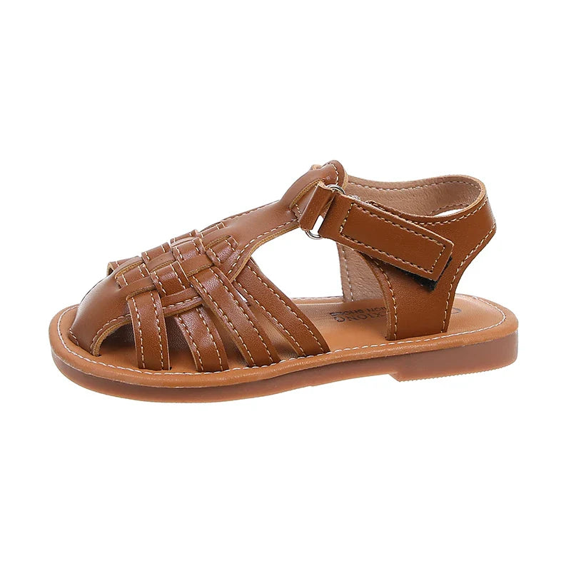Toddler Sandals for Boys Cut outs Leather Shoes 2026 Summer Brand New Gladiator Sandals Weave Baby Boy Beach Shoes Flats H05096