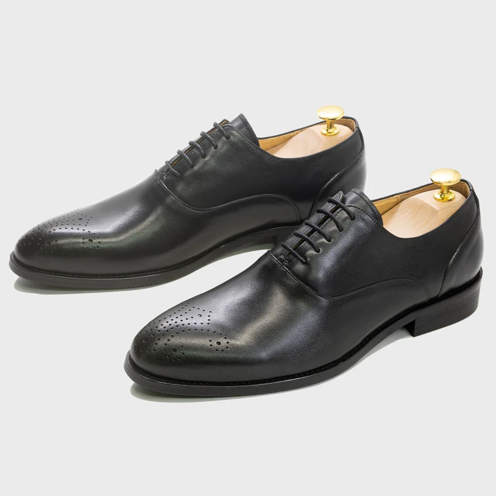 Men's Classic Italian Style Genuine Leather Oxfords Dress Shoes Lace-Up Black/Brown Business Office Wedding Formal Footwear