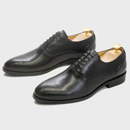 Men's Classic Italian Style Genuine Leather Oxfords Dress Shoes Lace-Up Black/Brown Business Office Wedding Formal Footwear