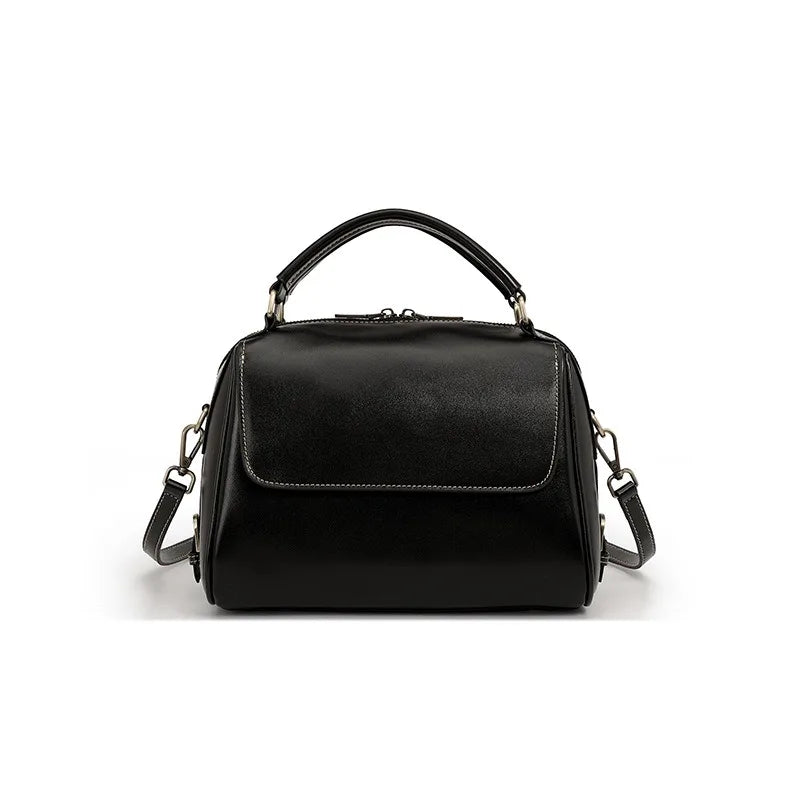 Genuine Leather Women's Handbag Cowhide Shoulder Bag Large Capacity Boston Crossbody Satchel For Fashion Bolsa Two Straps