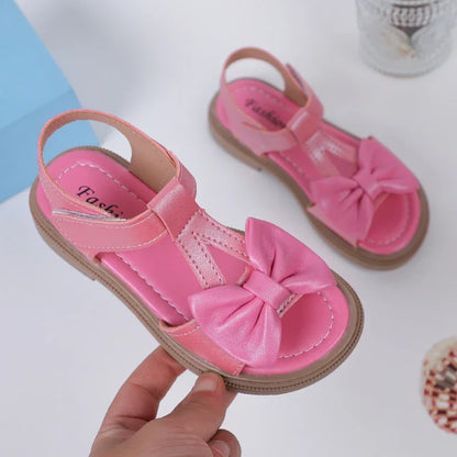 Kids Fashion Girls Sandals New Bow Versatile Open-toe Breathable Simple Platform Casual Shoes Hook Loop Princess Shoes