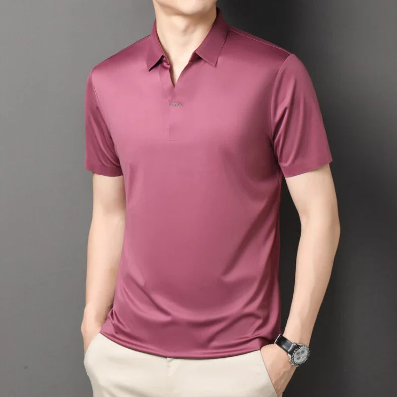 2024 High-quality Elastic Stretch POLO, Business Casual Men's Short-sleeved Shirt, Seamless V-neck M-4XL Men's Polo Shirt