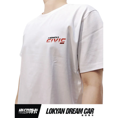Civic Type R JDM Car T Shirt Racing Graphic Tee Men 100% Cotton Streetwear Back Print Top