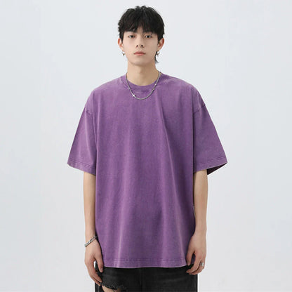 Japanese Korean Style Stir Fried Snowflake Washed T-Shirts Men Women Cotton Heavyweight Summer Hip Hop Streetwears Short Sleeved