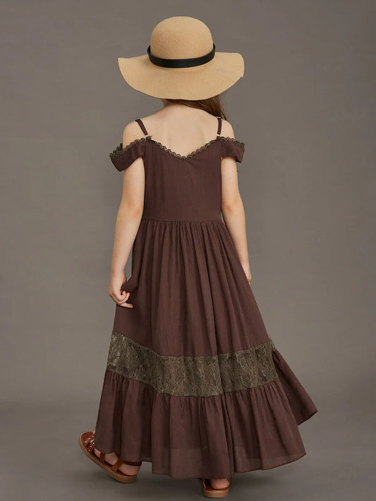 New Summer Strap Ruffle Girls Solid Color Slip Floor Long Dress Baby Kids Evening Party Dress Cloting for 4 6 7 8 10 12 Year