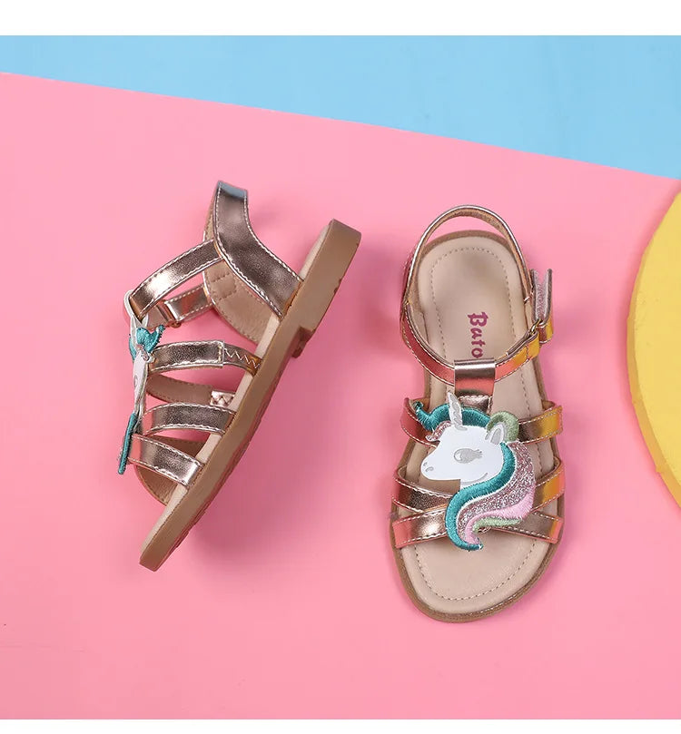 Unicorn Cartoon Girls Sandals High Quality Kids Open-toed Sandals For Girl 2025 Summer Children Beach Swim Shoes Size 25-32