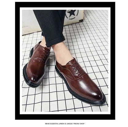 Business Formal Leather Shoes Men's Casual with Suit Low Top Solid Wedding Shoes Color Fashion Oxford Shoes Pointed Office Shoes